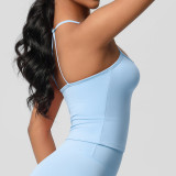 DianDONG Pure color nude feeling skin-friendly sports yoga clothes slim fit stretch T-shirt fitness shorts suit for women