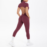 DianDONG Pure color nude feeling skin-friendly sports yoga clothes slim fit stretch T-shirt fitness shorts suit for women