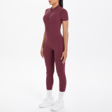 DianDONG Pure color nude feeling skin-friendly sports yoga clothes slim fit stretch T-shirt fitness shorts suit for women