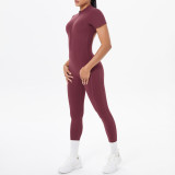 DianDONG Pure color nude feeling skin-friendly sports yoga clothes slim fit stretch T-shirt fitness shorts suit for women