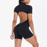 DianDONG Pure color nude feeling skin-friendly sports yoga clothes slim fit stretch T-shirt fitness shorts suit for women