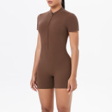 DianDONG Pure color nude feeling skin-friendly sports yoga clothes slim fit stretch T-shirt fitness shorts suit for women