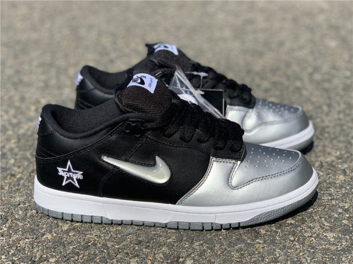 Supreme x Nike SB Dunk Low Metallic Silver by shootjerseys