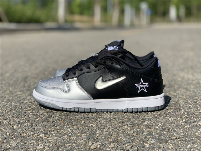 Supreme x Nike SB Dunk Low Metallic Silver by shootjerseys