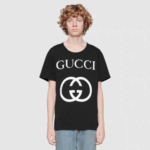 19SSGucci Double G Big Letter Short Sleeve T-Shirt Black and White