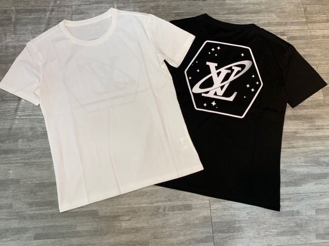 LV short sleeve men and women couples 💑 fabric black and white S M L XL