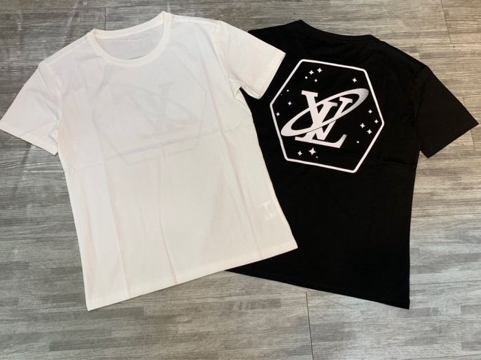 LV short sleeve men and women couples 💑 fabric black and white S M L XL
