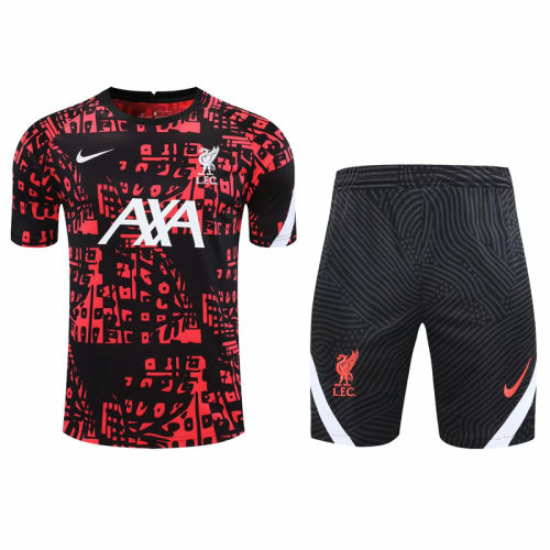 2021 Liverpool Black Orange short sleeve training suit(Shirt + Pant)