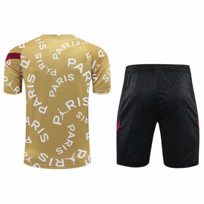 2021 PSG Jordan yellow short sleeve training suit(Shirt + Pant)