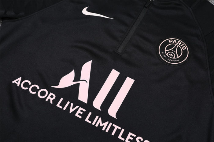 2021-2022 Paris Saint-Germain Kids Black Powder Half Pull Training Suit and Pants