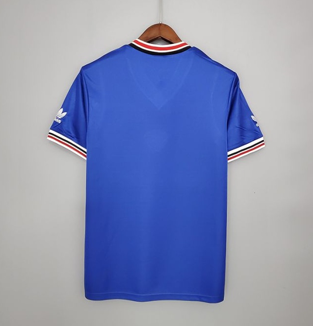 Retro M-U 85/86 Manchester United away blue version short sleeve training suit