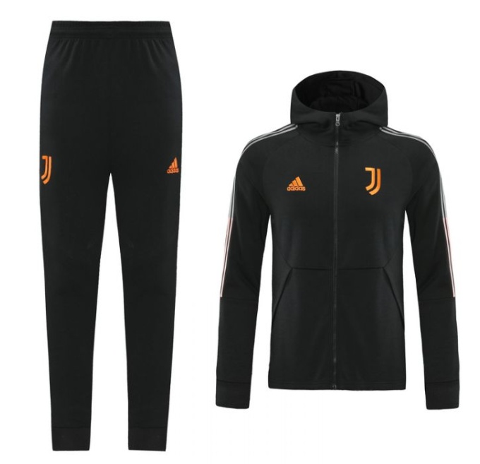 Juventus Black Hoodie Webbing Hooded Jacket Training Suit Grey (Top + Pant)
