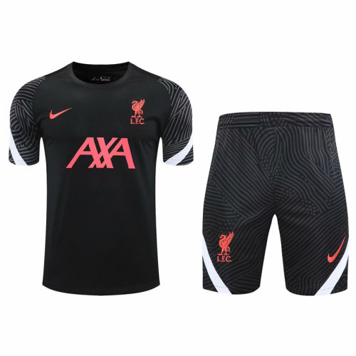 2021 Liverpool black short sleeve training suit(Shirt + Pant)