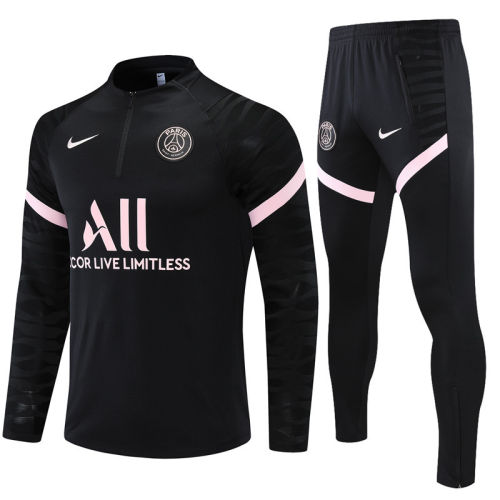 2021-2022 Paris Saint-Germain Kids Black Powder Half Pull Training Suit and Pants