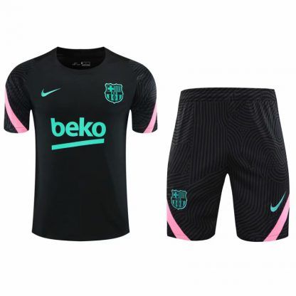 2021 Barcelona black short sleeve training suit(Shirt + Pant)