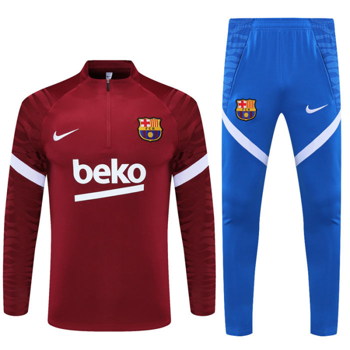2021-2022 Barcelona Kids burgundy half pull training suit and pants