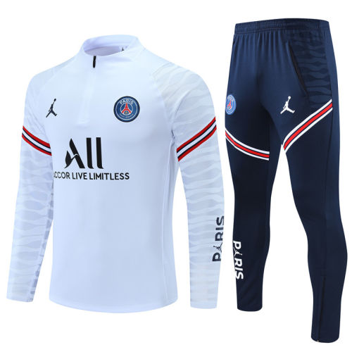 2021-2022 Paris Saint-Germain Kids white half pull training suit plus pants