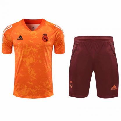 2021 Real Madrid Orange short sleeve training suit(Shirt + Pant)