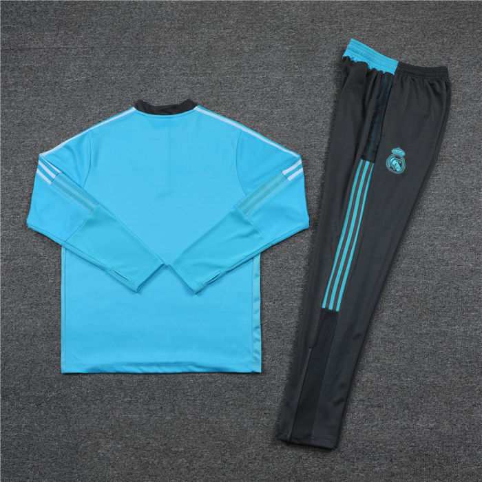 2021-2022 Real Madrid Kids Light Blue Half Pull Training Suit and Pants