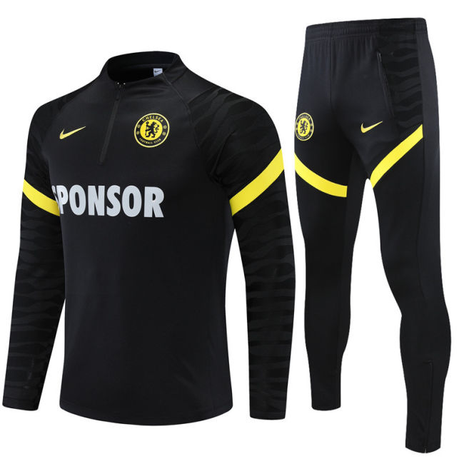 2021-2022 Chelsea black half pull training suit plus pants