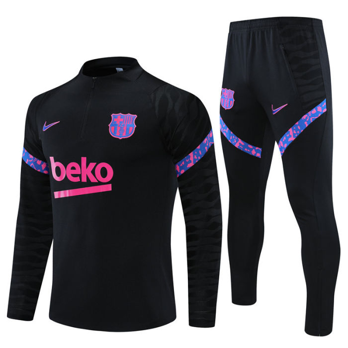 2021-2022 Barcelona Kids black half pull training suit and pants