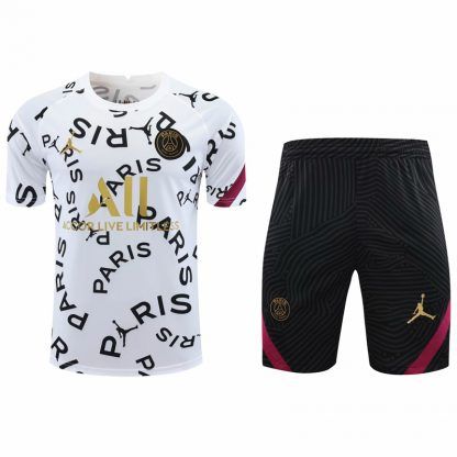 2021PSG Jordan white short sleeve training suit(Shirt + Pant)
