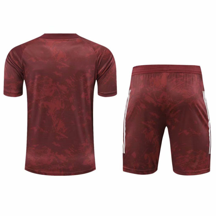 2021 Real Madrid red short sleeve training suit(Shirt + Pant)