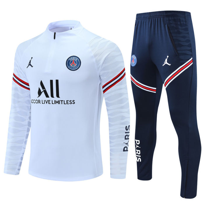 2021-2022 Paris Saint-Germain white half pull training suit plus pants