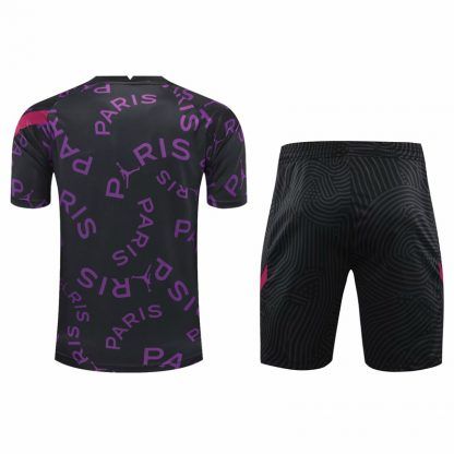 2021PSG Jordan black short sleeve training suit(Shirt + Pant)