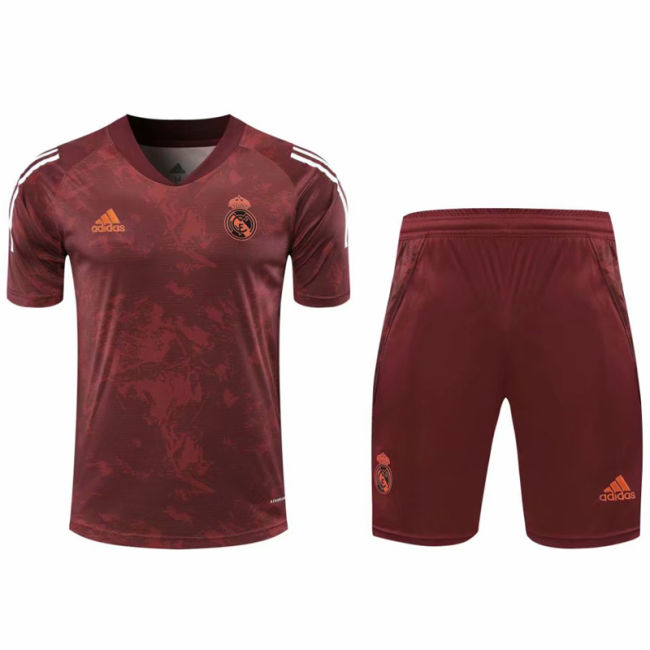 2021 Real Madrid red short sleeve training suit(Shirt + Pant)