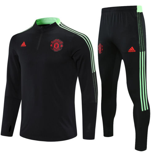 2021-2022 Manchester United Kids black half pull training suit and pants