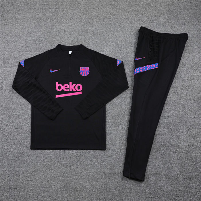 2021-2022 Barcelona Kids black half pull training suit and pants