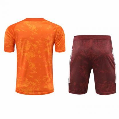 2021 Real Madrid Orange short sleeve training suit(Shirt + Pant)