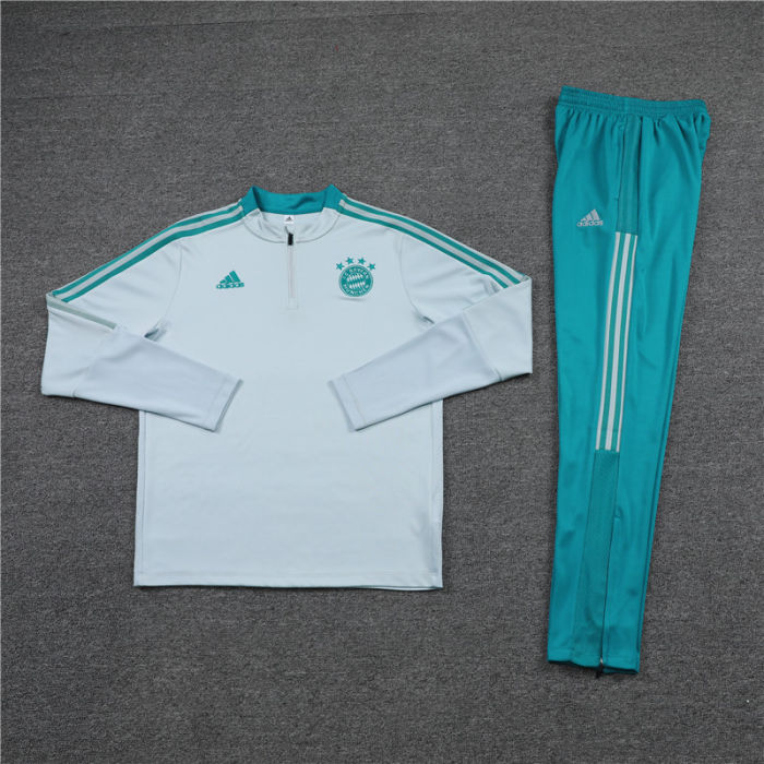 2021-2022 Bayern Kids light gray semi-pull training suit and pants