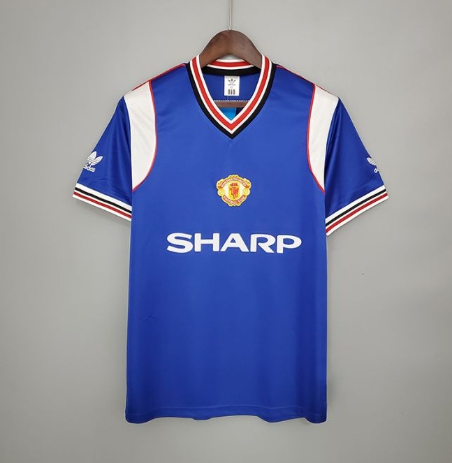 Retro M-U 85/86 Manchester United away blue version short sleeve training suit