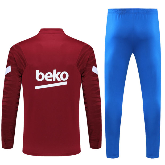 2021-2022 Barcelona Kids burgundy half pull training suit and pants