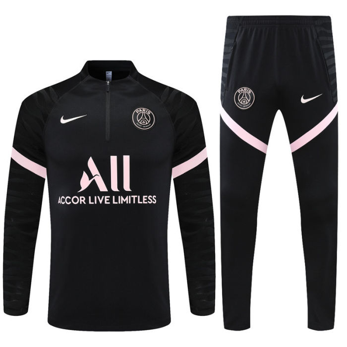2021-2022 Paris Saint-Germain Black Powder Half Pull Training Suit and Pants