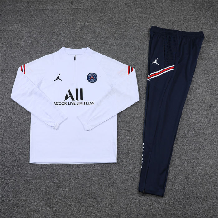 2021-2022 Paris Saint-Germain Kids white half pull training suit plus pants