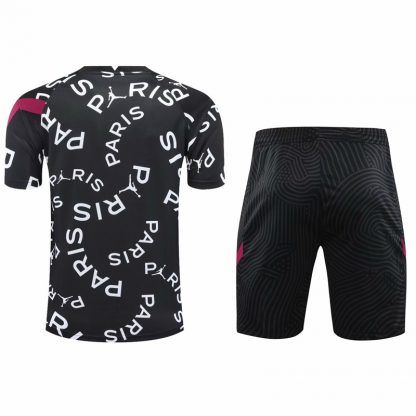 2021PSG Jordan black short sleeve training suit(Shirt + Pant)