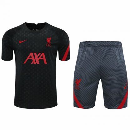 2021 Liverpool black short sleeve training suit(Shirt + Pant)