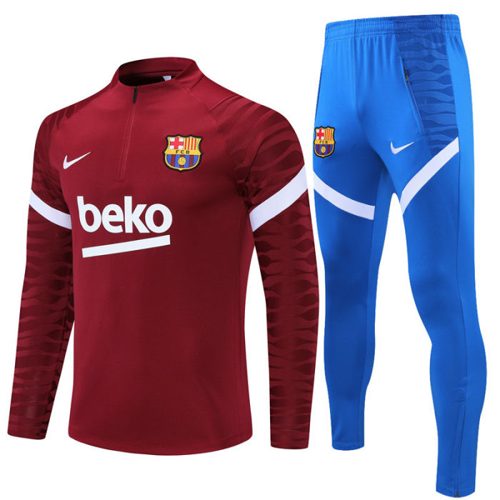 2021-2022 Barcelona Kids burgundy half pull training suit and pants