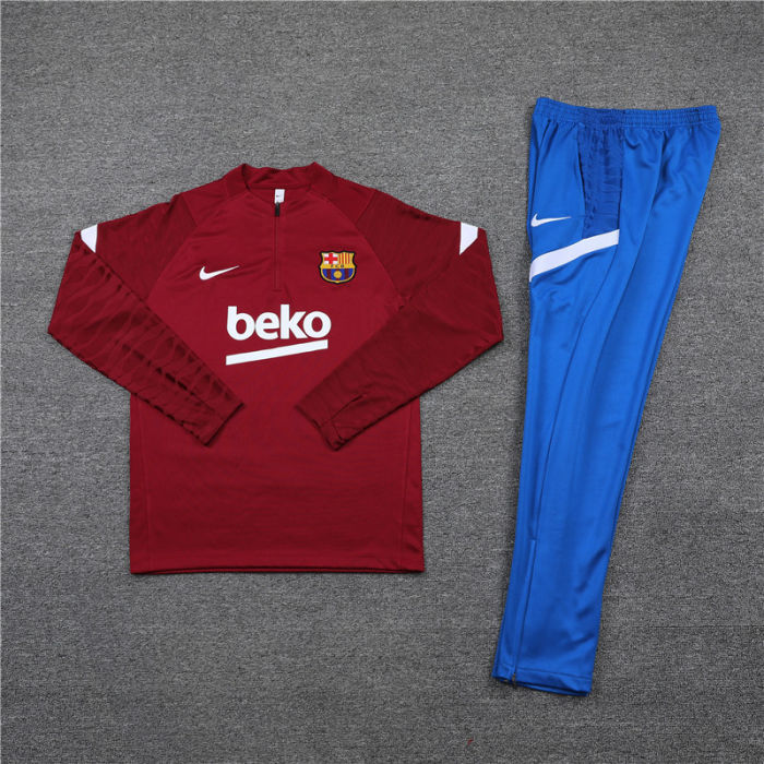 2021-2022 Barcelona Kids burgundy half pull training suit and pants