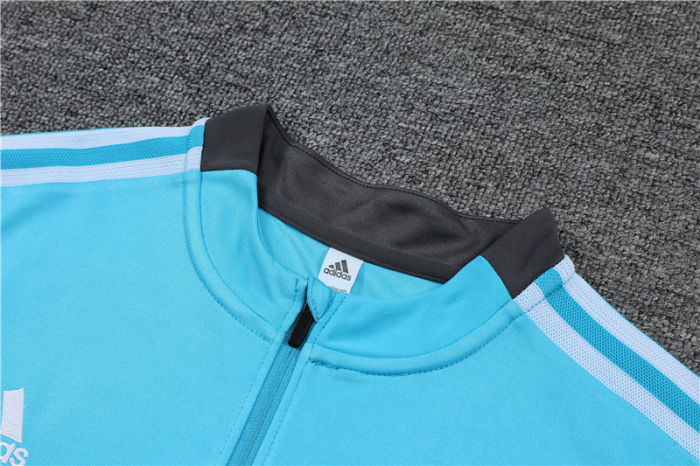 2021-2022 Real Madrid Kids Light Blue Half Pull Training Suit and Pants