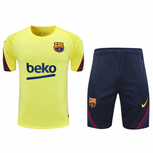 2021 Barcelona Green short sleeve training suit(Shirt + Pant)