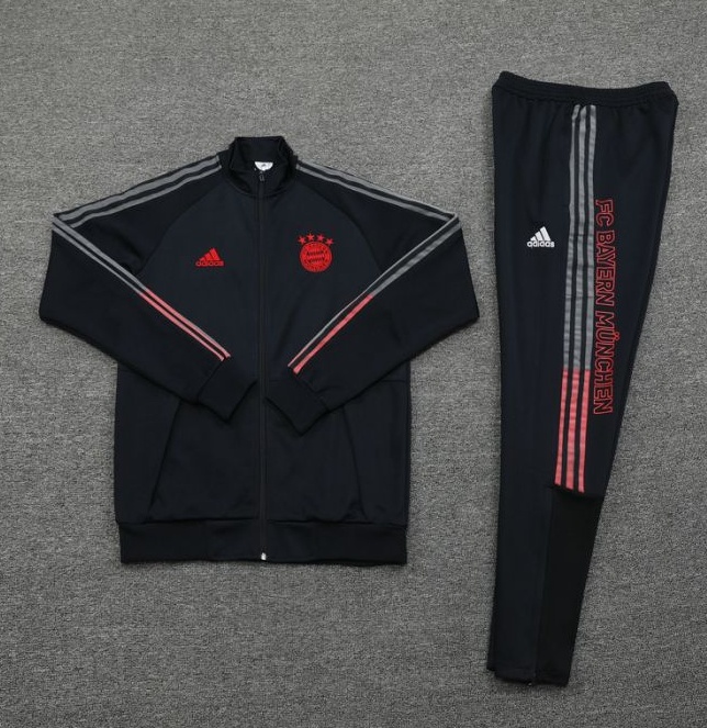 Bayern Munich Black Webbing Hooded Jacket Training Suit Grey (Top + Pant)