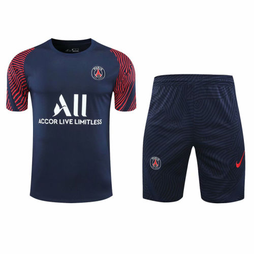 2021 PSG blue short sleeve training suit(Shirt + Pant)