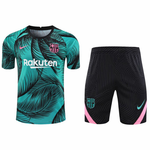 2021 Barcelona Blue short sleeve training suit(Shirt + Pant)