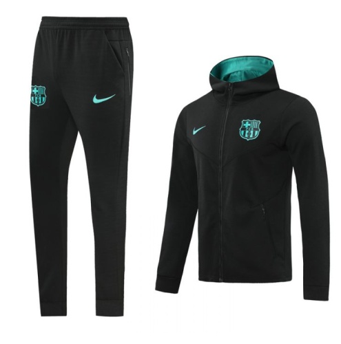Barcelona Black Green Label Hoodie Hooded Jacket Training Suit Grey (Top + Pant)