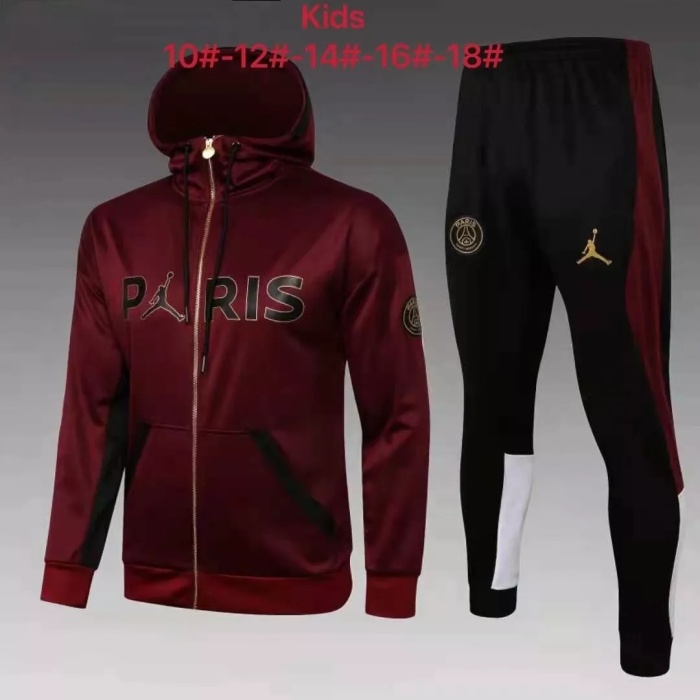 Kids PSG x Jordan Hoodie Jacket + Pants Training Suit Maroon 2021/22
