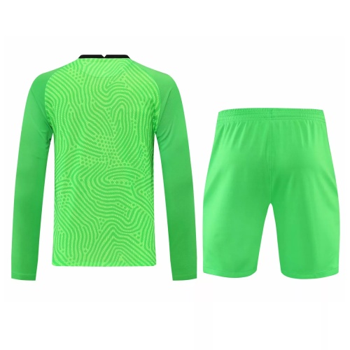 Mens France Goalkeeper Green Long Sleeve Jersey + Shorts Set 2021/22